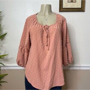 Adrienne Vittadini Women's 3/4 Raglan Sleeve with Shirred Yoke Blouse Top